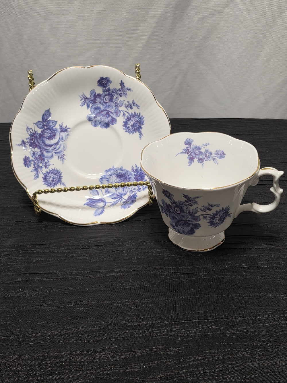 Vintage Royal Albert Teacup and Saucer Set - Blue Floral & Gold Trim